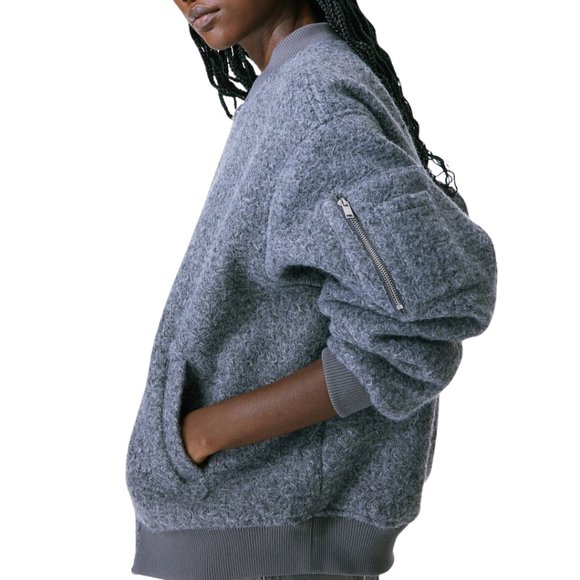 H&M boucle wool grey bomber coat jacket S - Picture 1 of 8